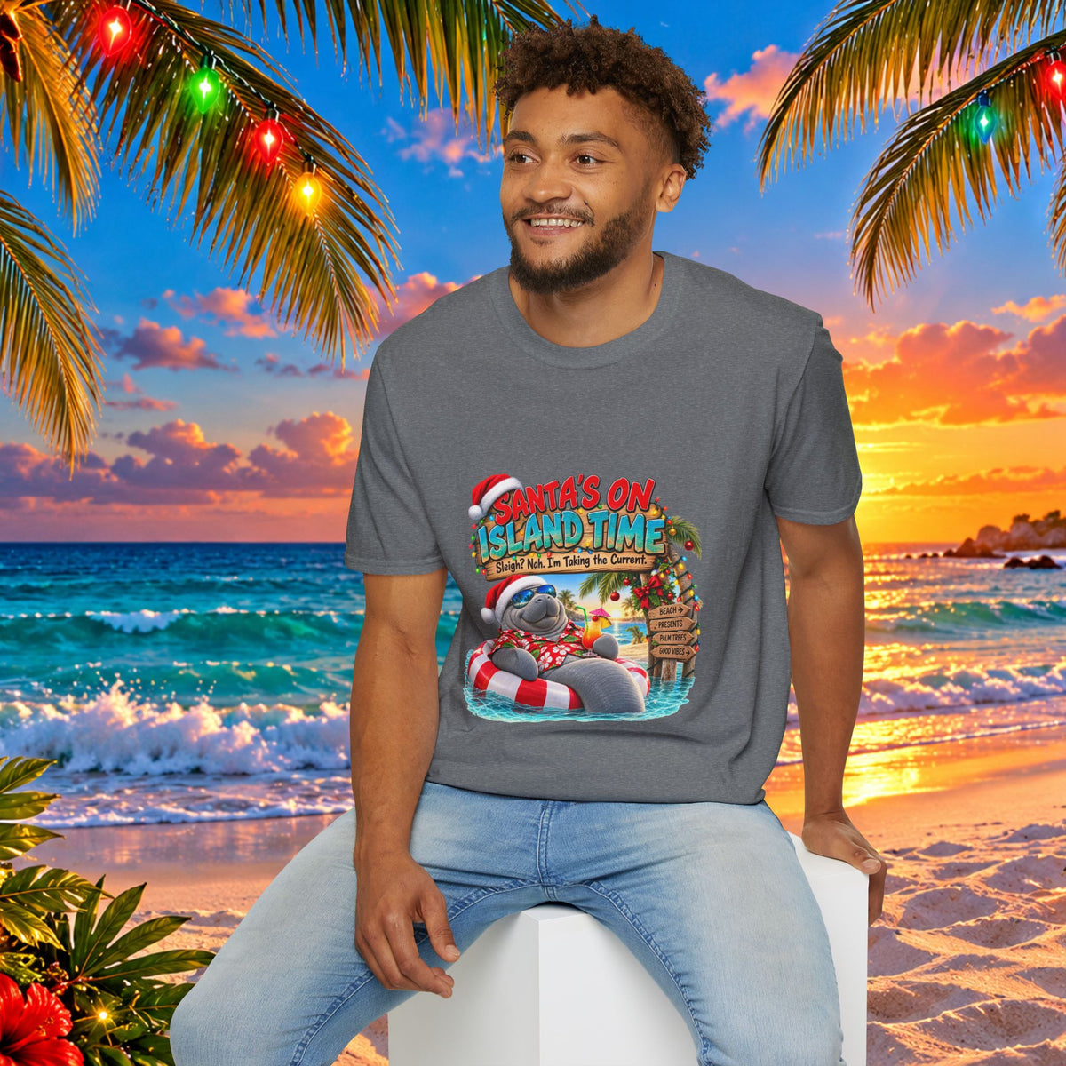 Santa’s on Island Time Christmas Beach T-Shirt