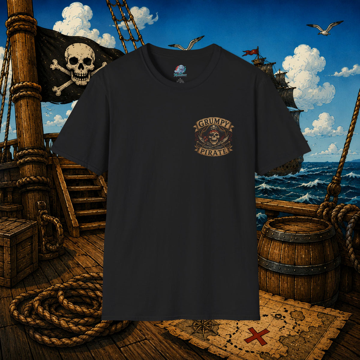 Captain of the S.S. Get Off My Deck Pirate Skeleton Shirt – Funny Grumpy Pirate Graphic Tee