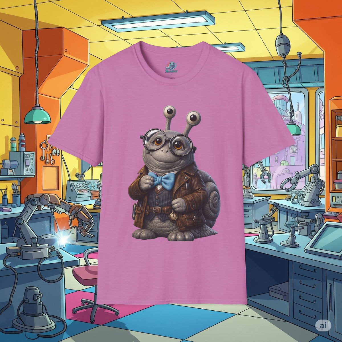 Cute Nerdy Snail Shirt | Steampunk Professor Snail Graphic Tee | Funny Bookworm Animal T-Shirt