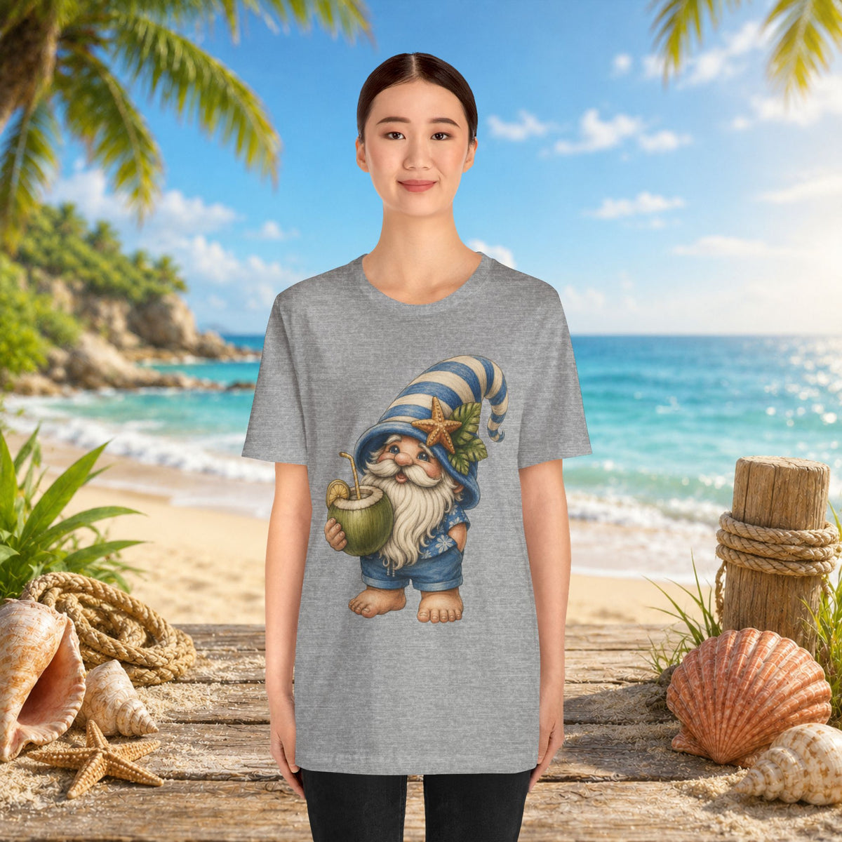 Beach Gnome Drinking Coconut | Coastal Summer Gnome Illustration