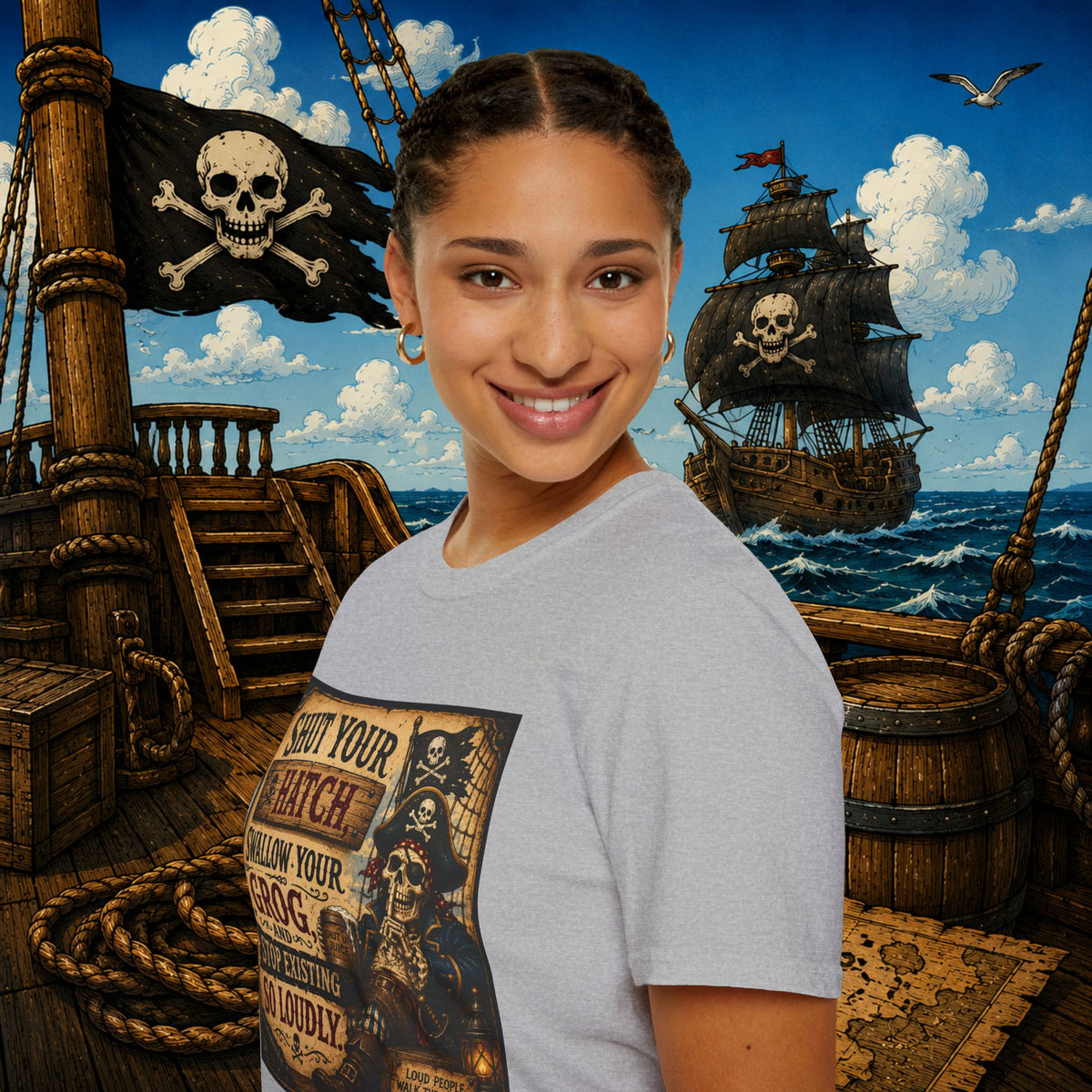 Shut Your Hatch Swallow Your Grog Pirate T-Shirt
