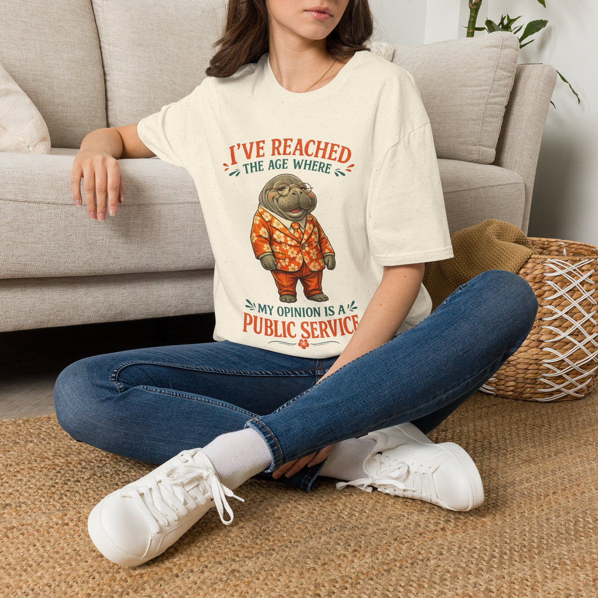 I've Reached the Age Where My Opinion Is a Public Service Shirt | Funny Manatee Tee | Senior Humor Graphic T-Shirt