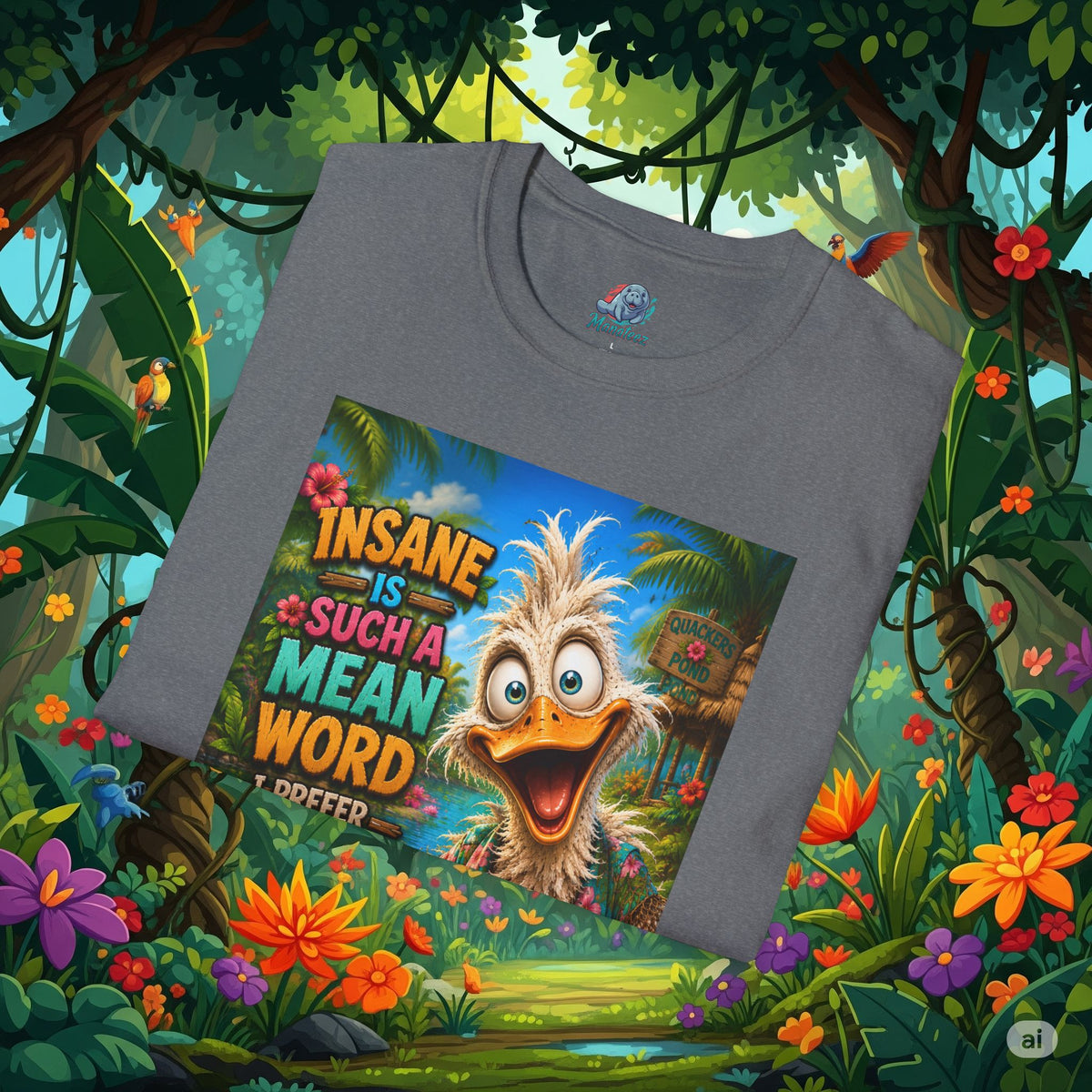 Insane Is Such a Mean Word I Prefer Mentally Creative Funny Duck Shirt | Crazy Ostrich Hawaiian Tee   Background
