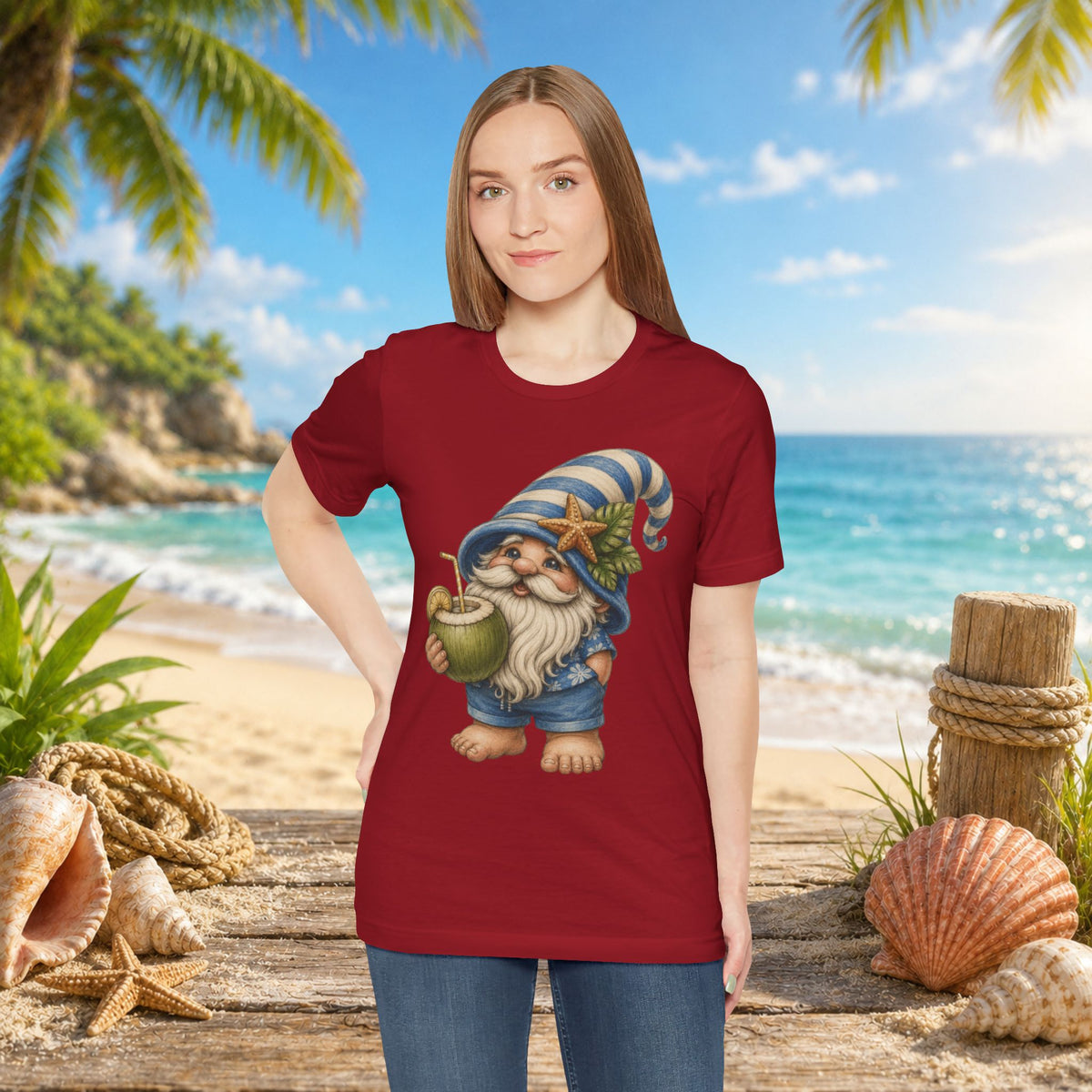 Beach Gnome Drinking Coconut | Coastal Summer Gnome Illustration