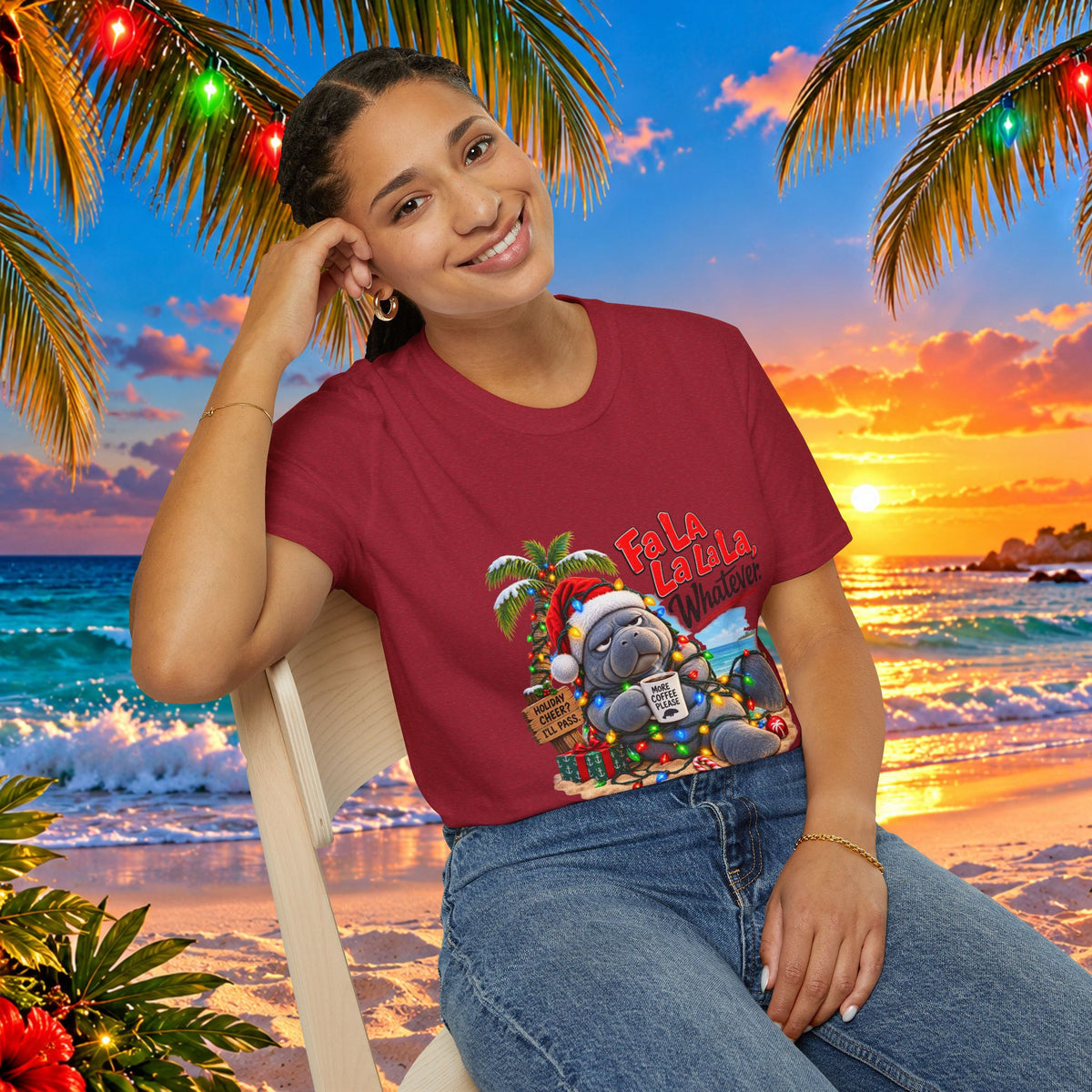 Fa La La La La Tropical Christmas Manatee T-Shirt