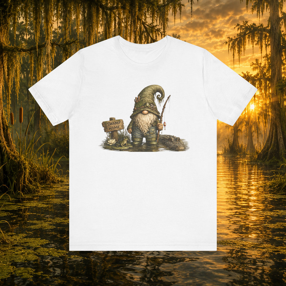 Swamp Gnome Shirt, Southern Swamp Life Tee, Fishing Gnome T-Shirt, Bayou Gnome Shirt, Alligator Gnome, Frog Lover Gift, Country Swamp Shirt