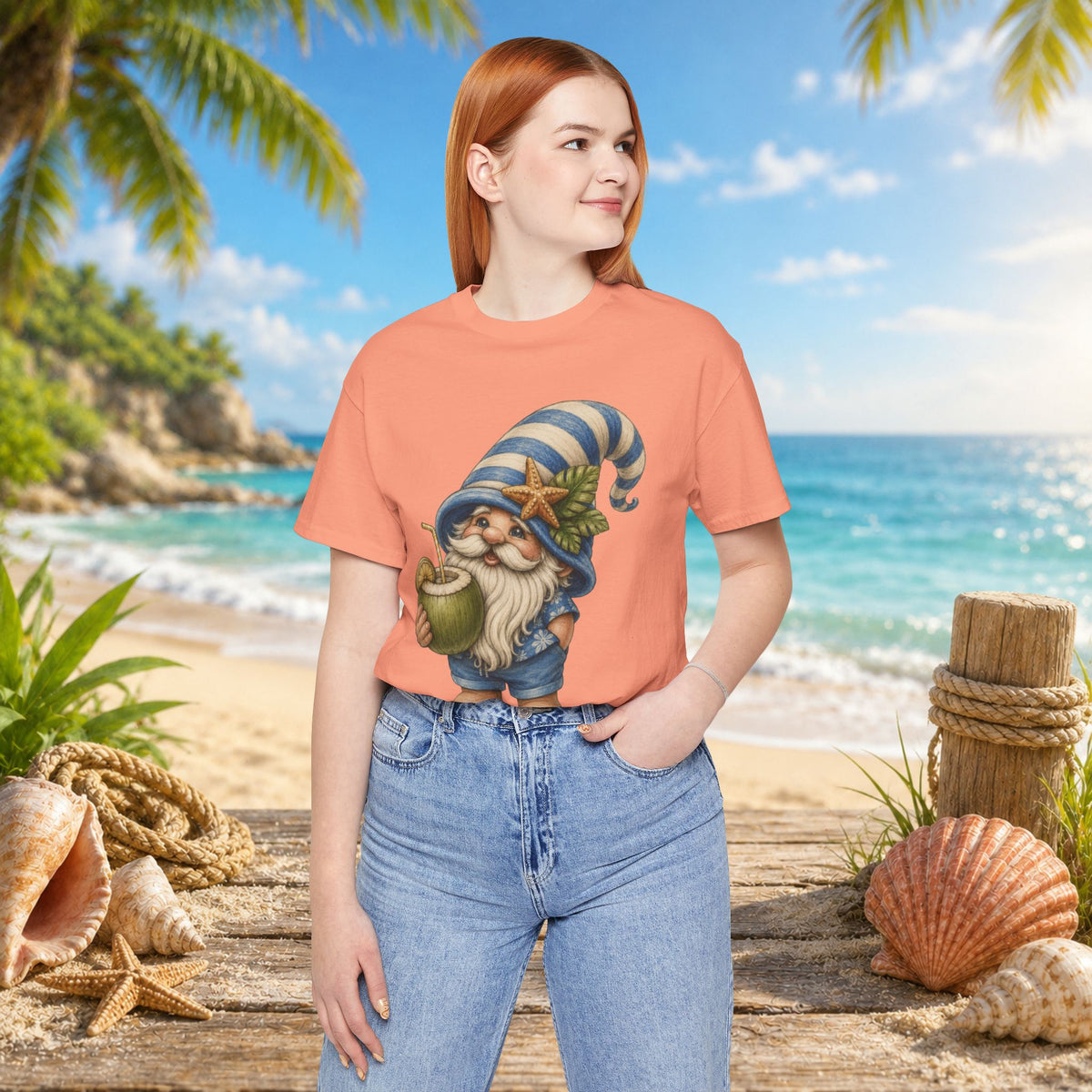 Beach Gnome Drinking Coconut | Coastal Summer Gnome Illustration