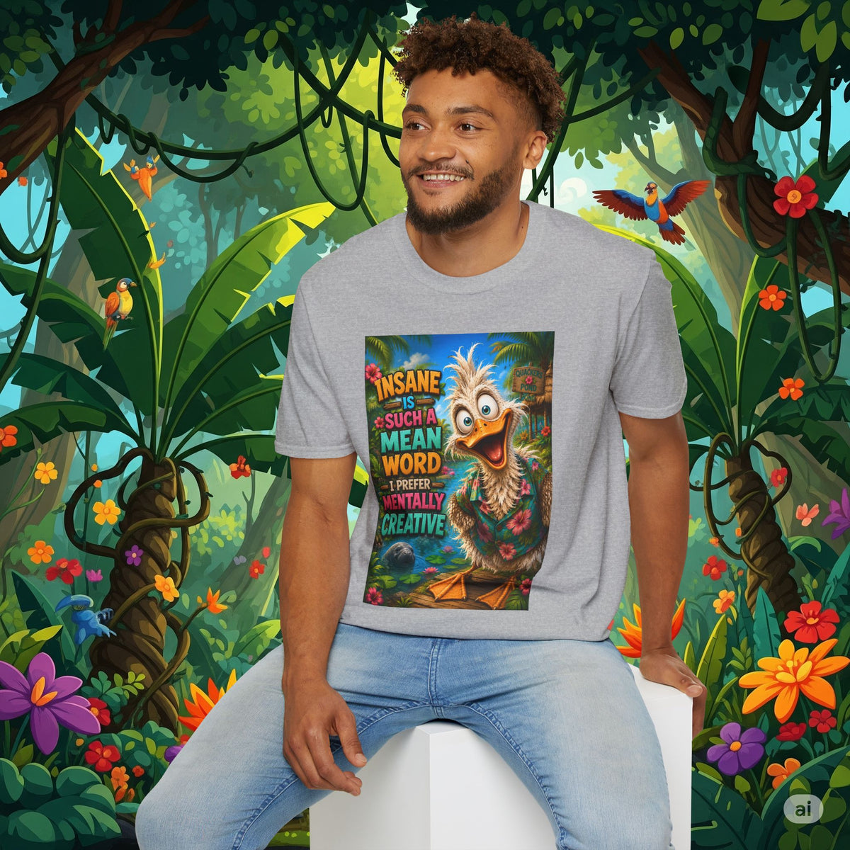 Insane Is Such a Mean Word I Prefer Mentally Creative Funny Duck Shirt | Crazy Ostrich Hawaiian Tee   Background