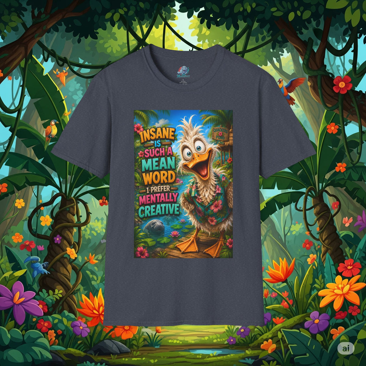 Insane Is Such a Mean Word I Prefer Mentally Creative Funny Duck Shirt | Crazy Ostrich Hawaiian Tee   Background
