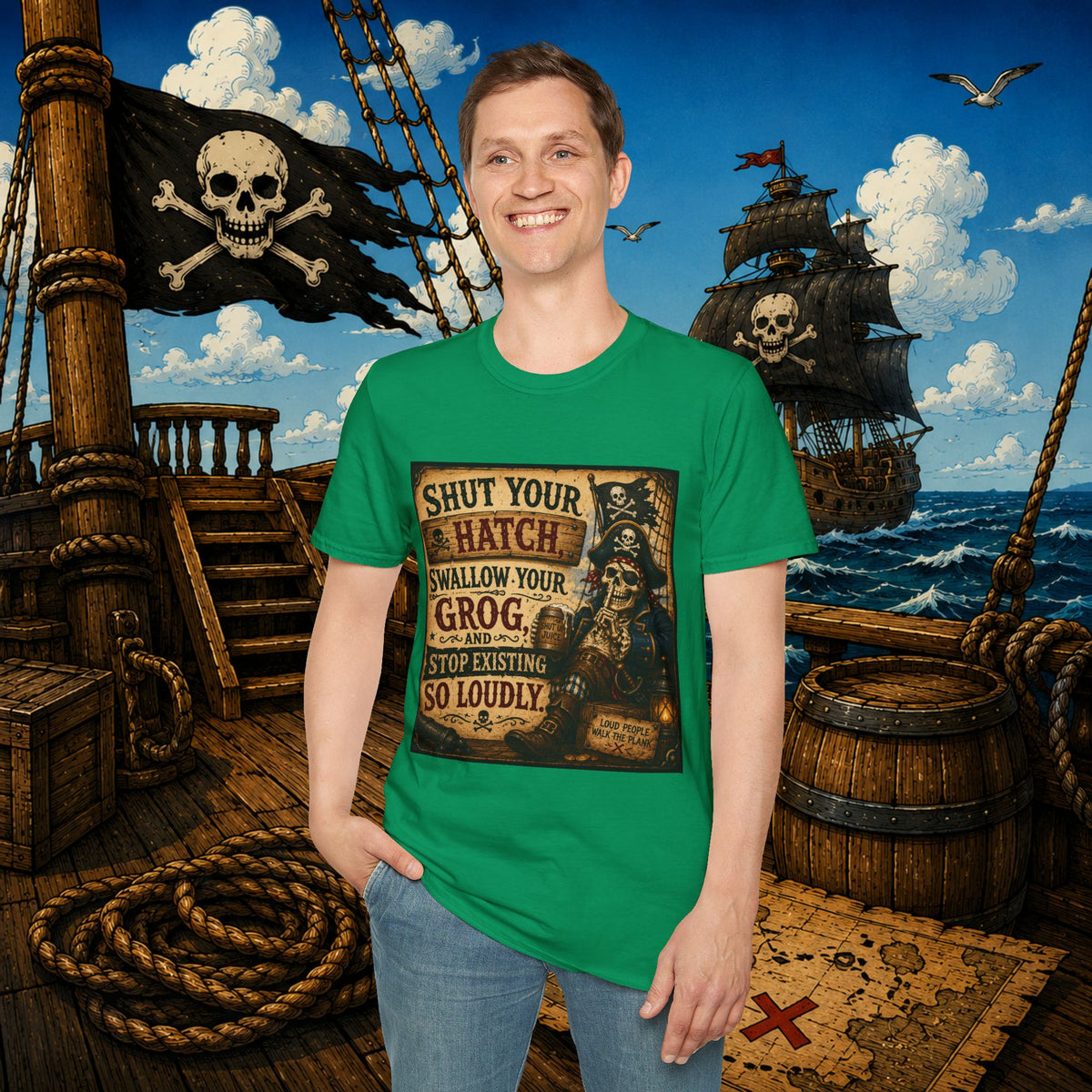 Shut Your Hatch Swallow Your Grog Pirate T-Shirt