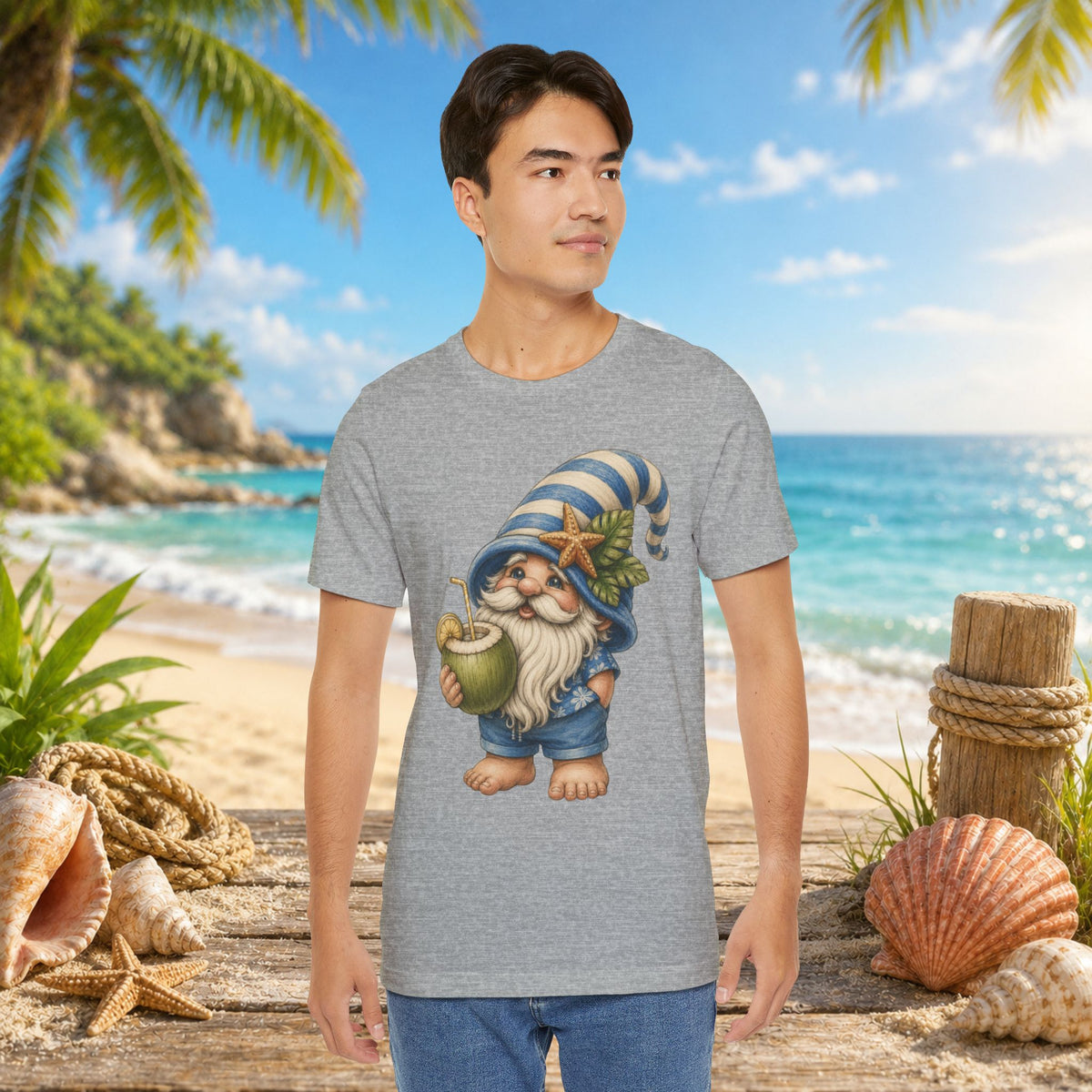 Beach Gnome Drinking Coconut | Coastal Summer Gnome Illustration