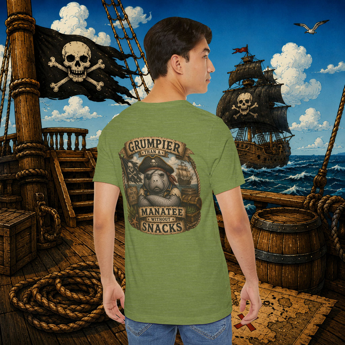 Grumpier Than a Manatee Without Snacks | Funny Pirate Manatee T-Shirt