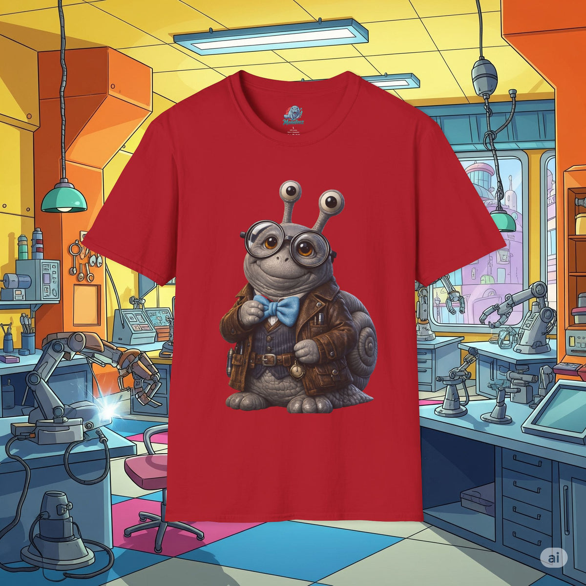 Cute Nerdy Snail Shirt | Steampunk Professor Snail Graphic Tee | Funny Bookworm Animal T-Shirt