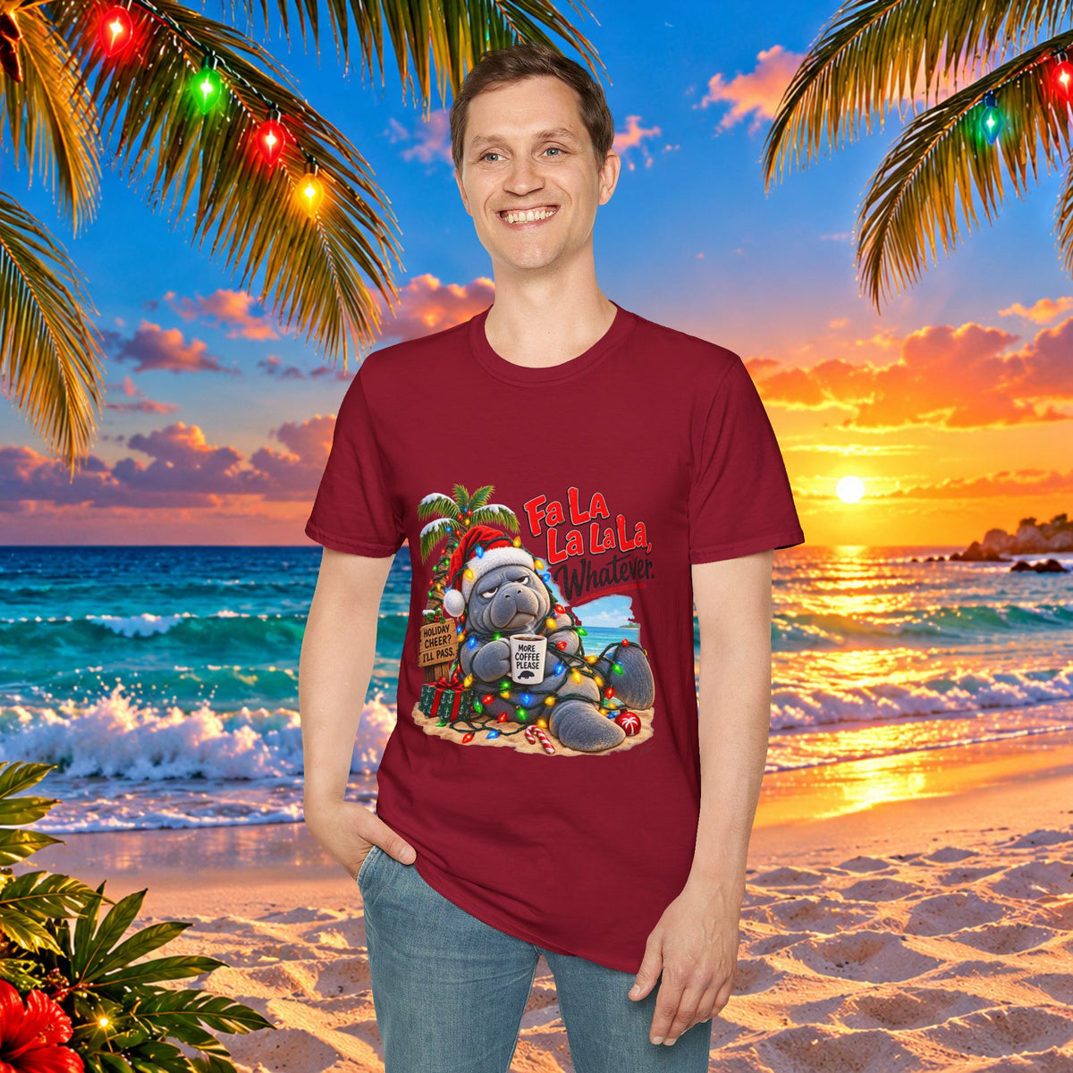 Fa La La La La Tropical Christmas Manatee T-Shirt