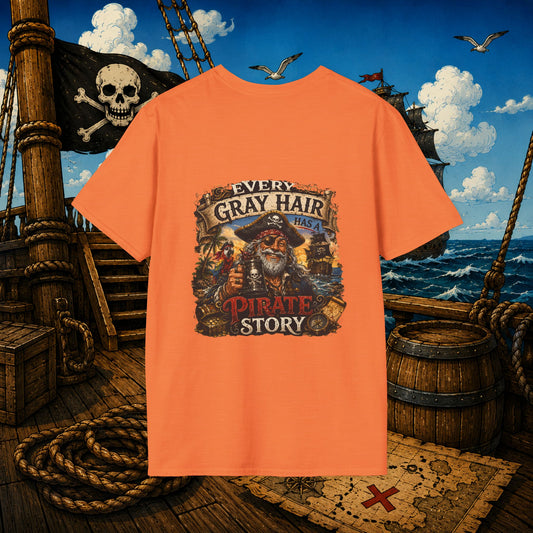 Every Gray Hair Has a Pirate Story Shirt – Funny Aging Pirate T-Shirt for Men, Vintage Buccaneer Graphic Tee