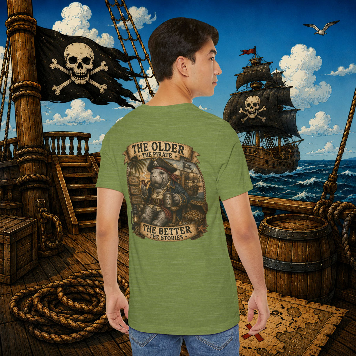 The Older the Pirate, The Better the Stories | Grumpy Pirate Club Manatee T-Shirt