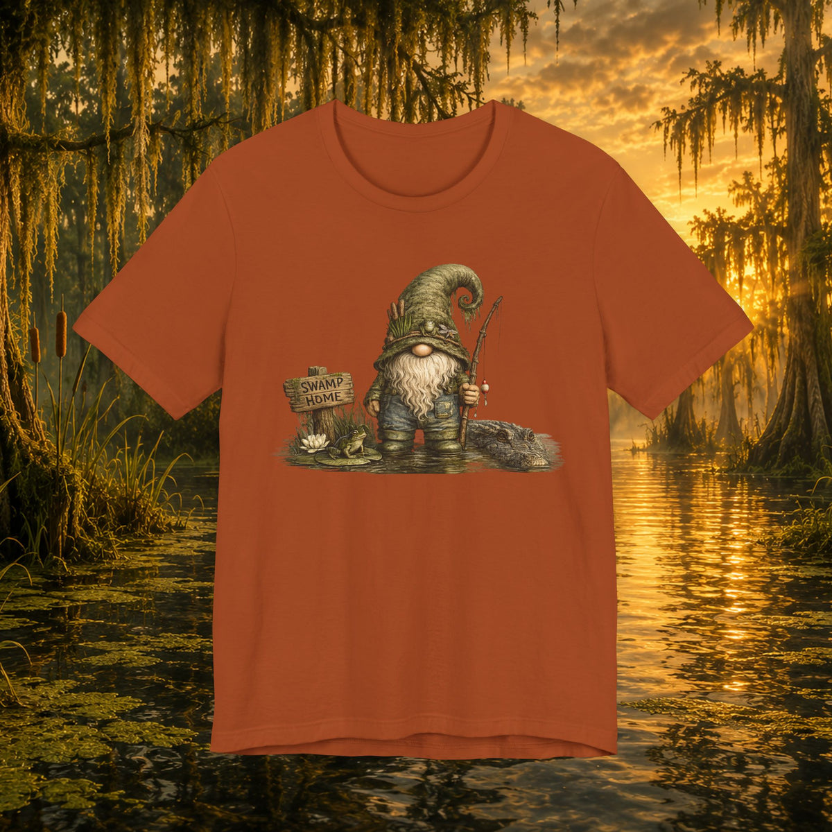 Swamp Gnome Shirt, Southern Swamp Life Tee, Fishing Gnome T-Shirt, Bayou Gnome Shirt, Alligator Gnome, Frog Lover Gift, Country Swamp Shirt