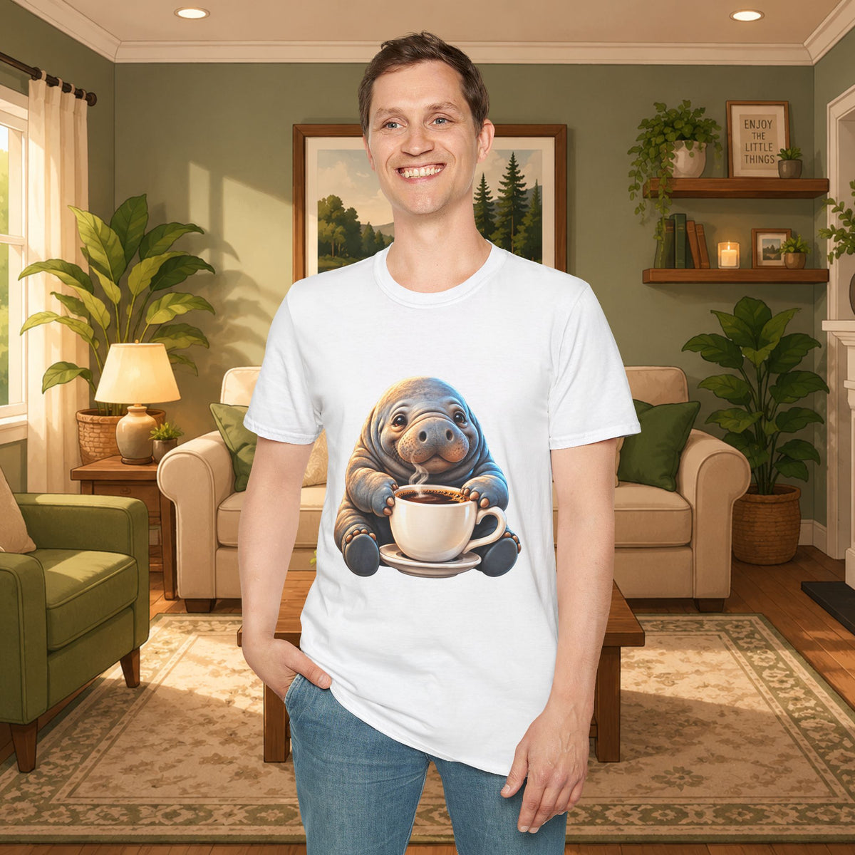 Manatee Drinking Coffee T-Shirt