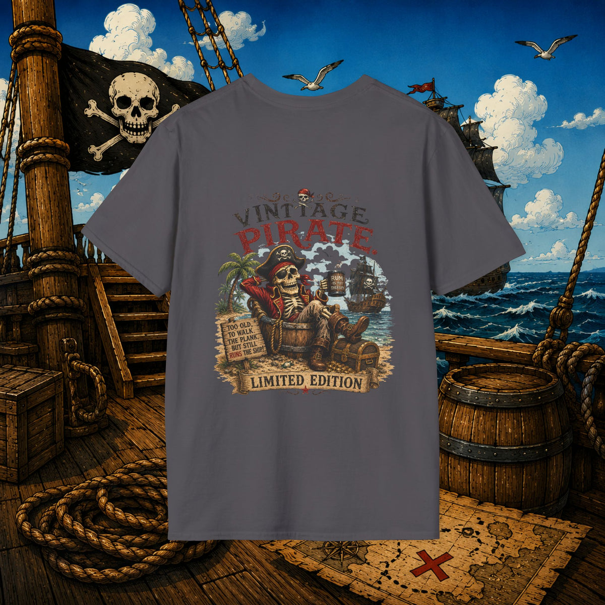 Vintage Pirate Limited Edition – Funny Aging Pirate Skeleton T-Shirt | Old Pirate Humor Tee