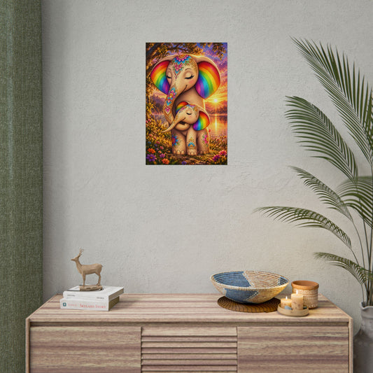 Rainbow Elephant Family Rolled Poster
