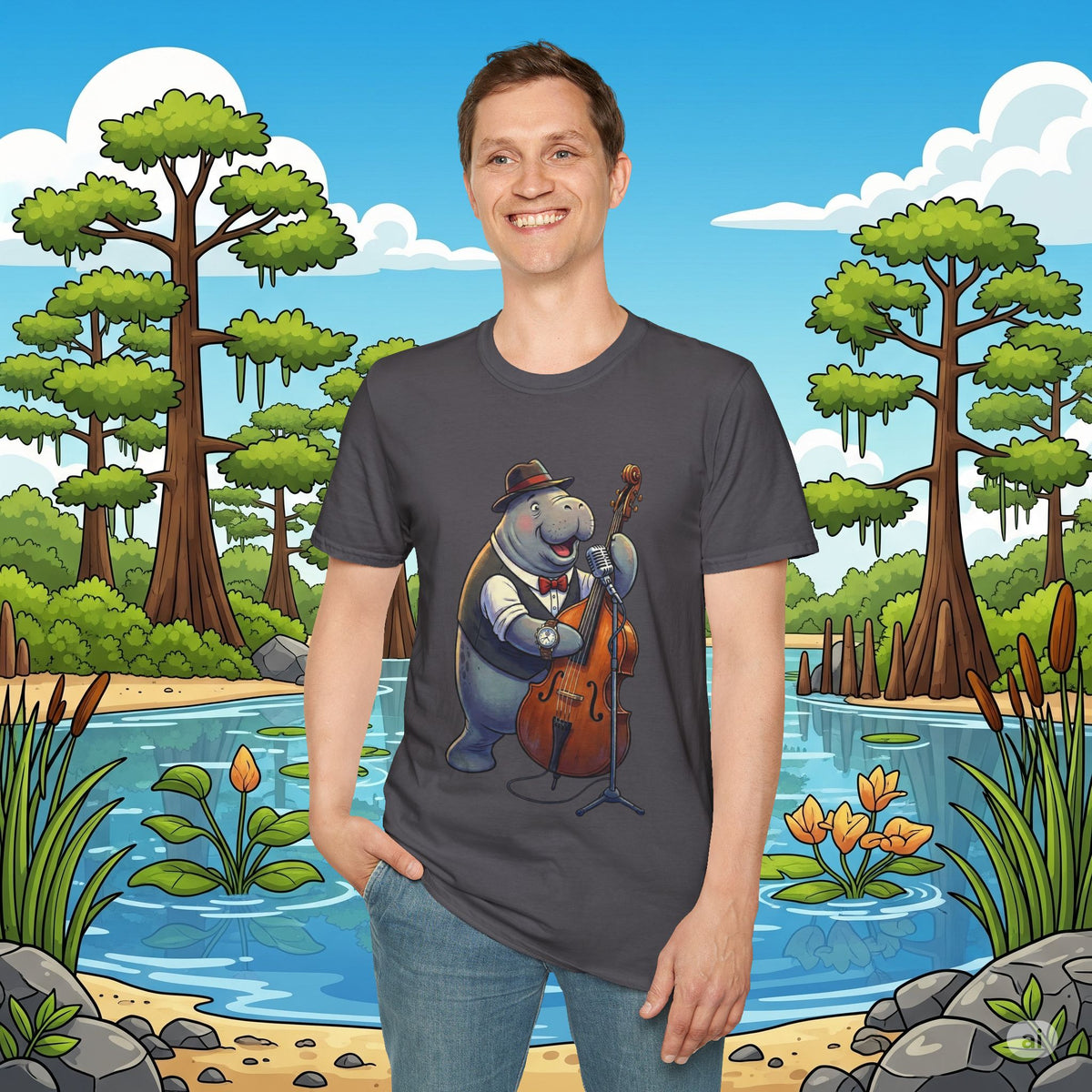 Mack the Manatee on Bass Softstyle T-Shirt