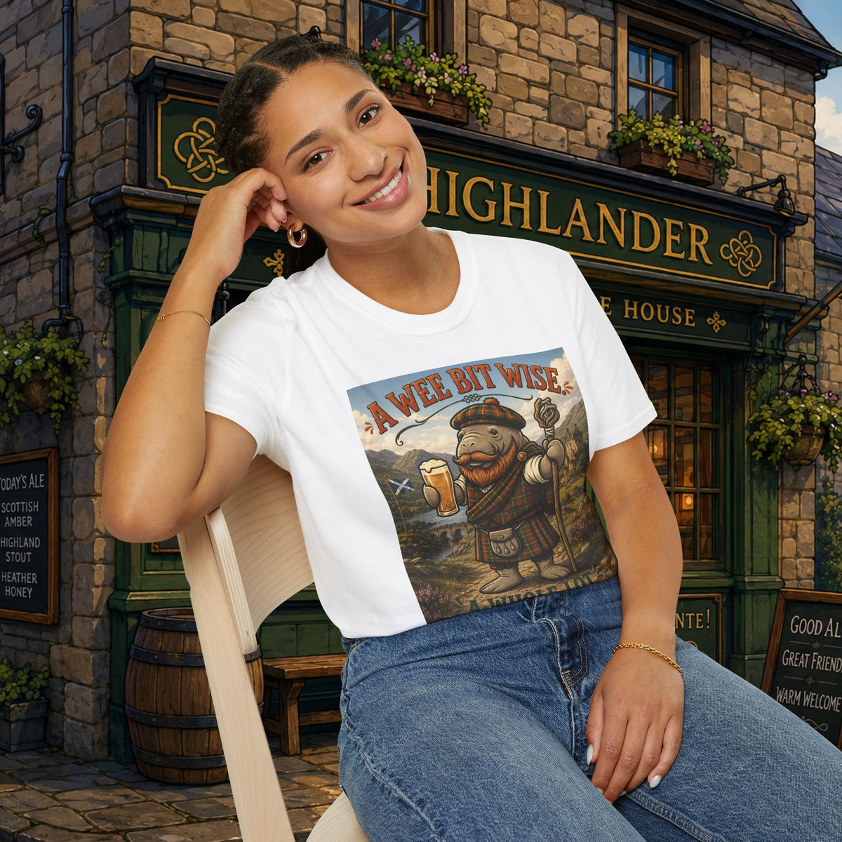 A Wee Bit Wise A Whole Lot Opinionated Shirt | Funny Scottish Manatee Tee | Highland Humor Graphic T-Shirt