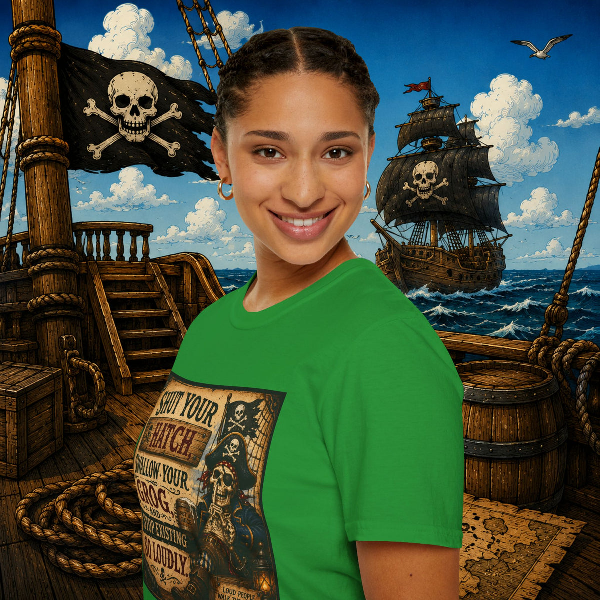 Shut Your Hatch Swallow Your Grog Pirate T-Shirt