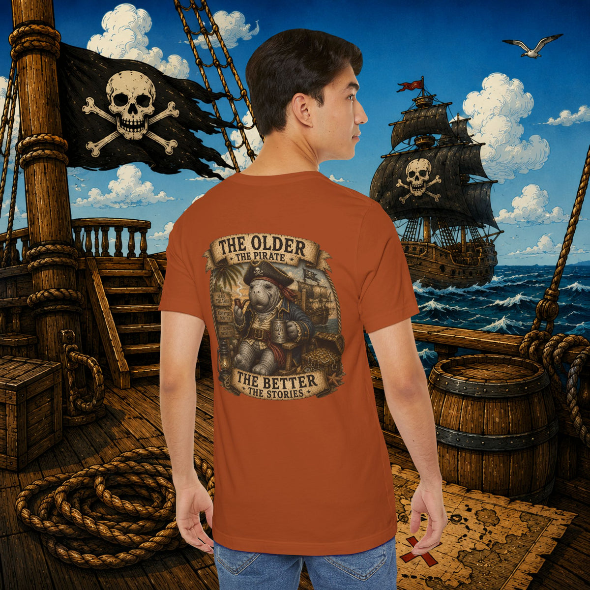 The Older the Pirate, The Better the Stories | Grumpy Pirate Club Manatee T-Shirt
