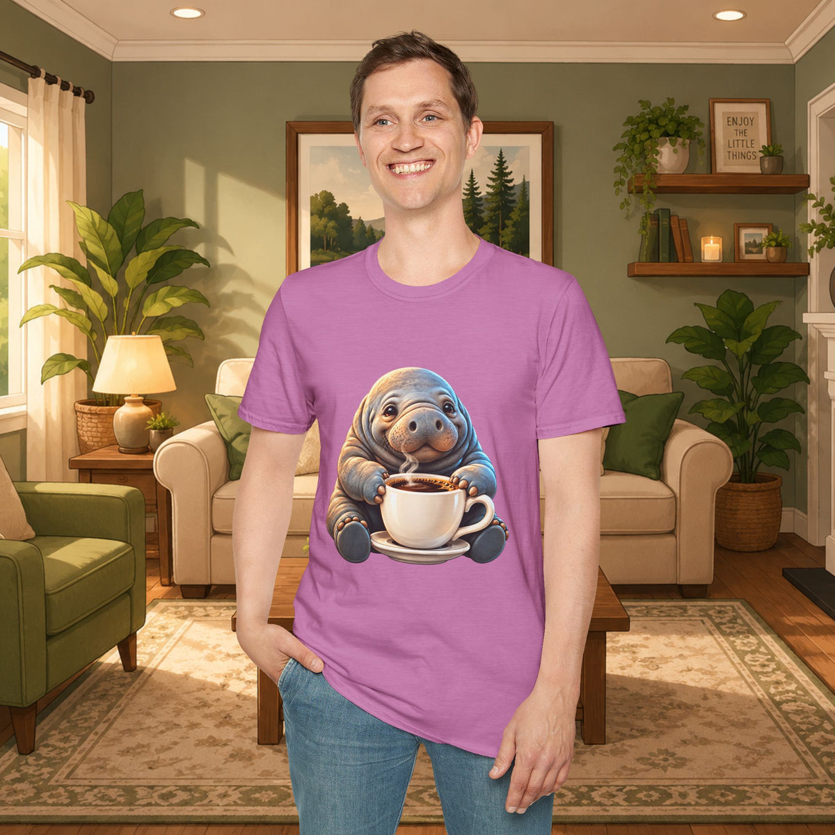 Manatee Drinking Coffee T-Shirt