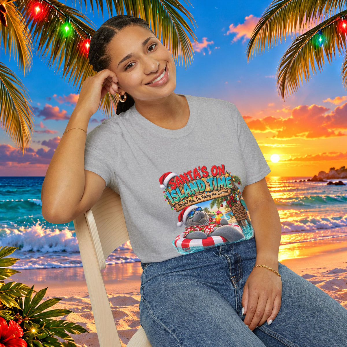 Santa’s on Island Time Christmas Beach T-Shirt