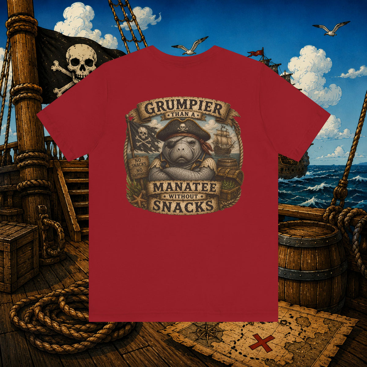 Grumpier Than a Manatee Without Snacks | Funny Pirate Manatee T-Shirt