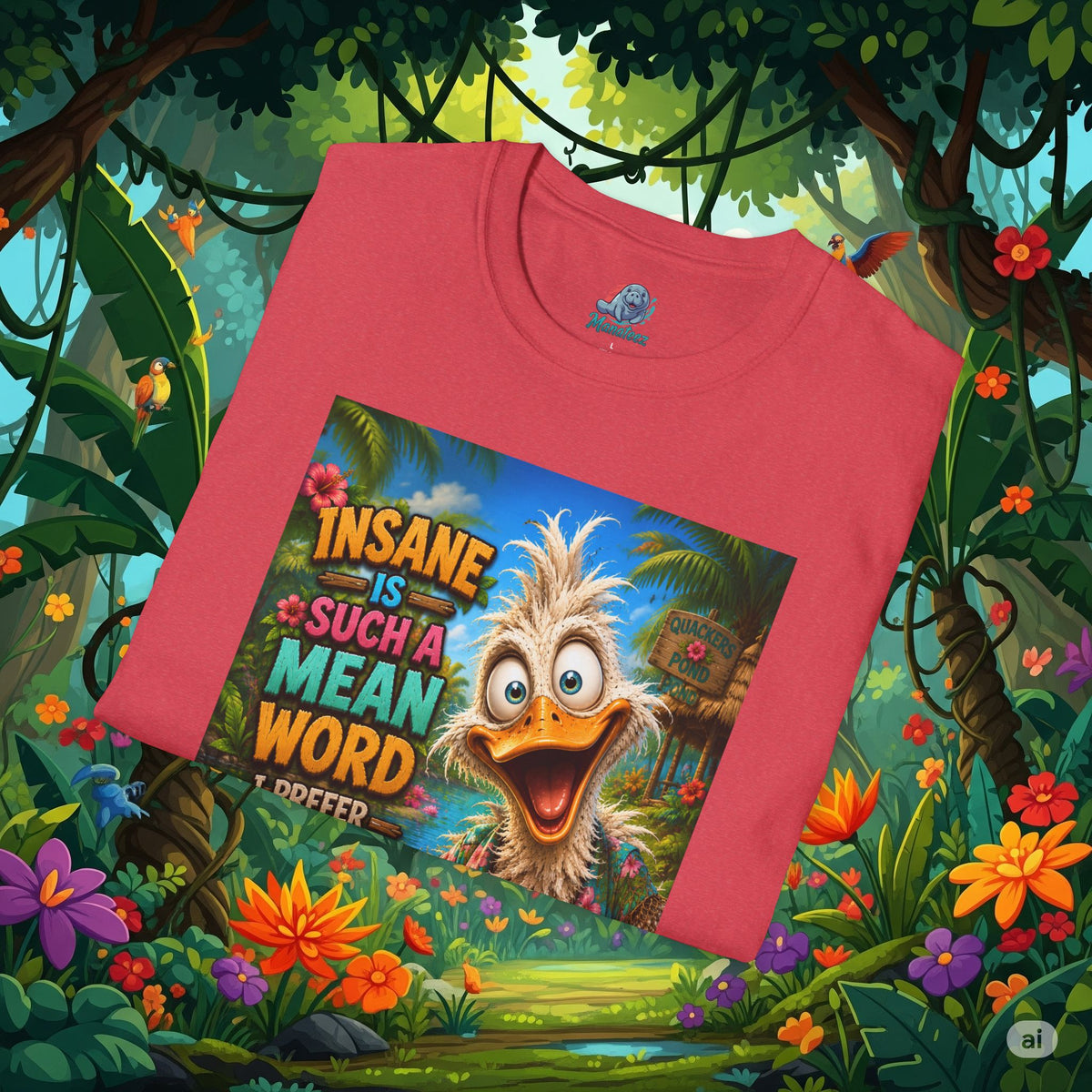 Insane Is Such a Mean Word I Prefer Mentally Creative Funny Duck Shirt | Crazy Ostrich Hawaiian Tee   Background