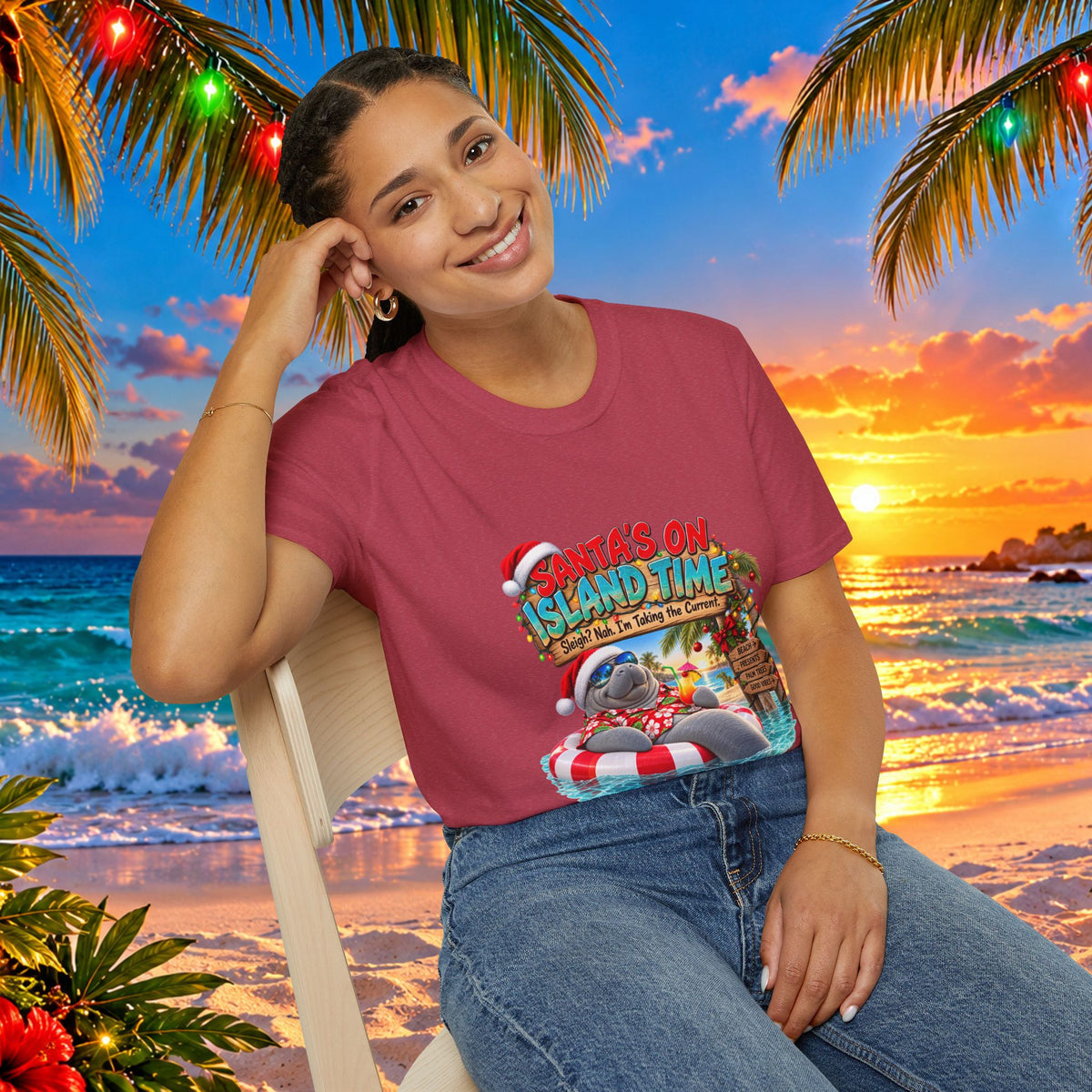 Santa’s on Island Time Christmas Beach T-Shirt