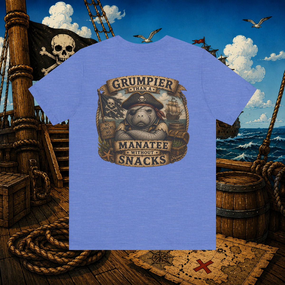 Grumpier Than a Manatee Without Snacks | Funny Pirate Manatee T-Shirt