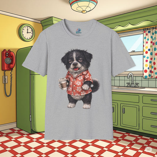 Coffee First. Bark Later.  Funny Coffee Dog Shirt | Tired Puppy With Coffee Cup | Hawaiian Shirt Dog Lover Graphic Tee