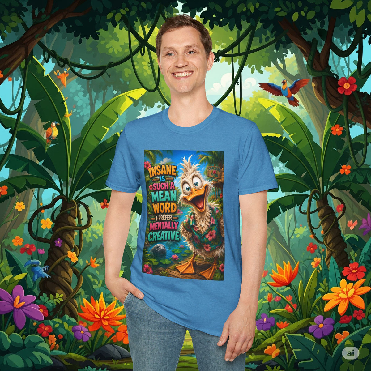 Insane Is Such a Mean Word I Prefer Mentally Creative Funny Duck Shirt | Crazy Ostrich Hawaiian Tee   Background