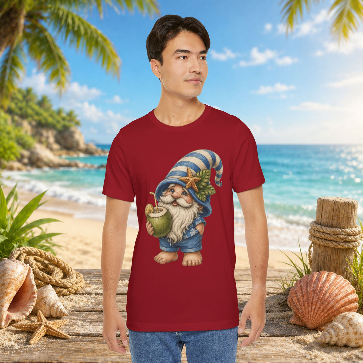 Beach Gnome Drinking Coconut | Coastal Summer Gnome Illustration