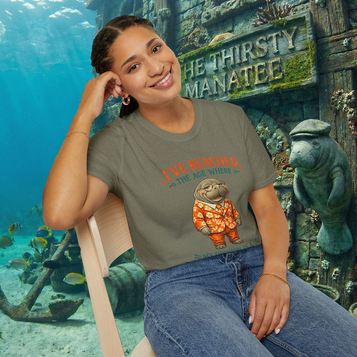 I've Reached the Age Where My Opinion Is a Public Service Shirt | Funny Manatee Tee | Senior Humor Graphic T-Shirt