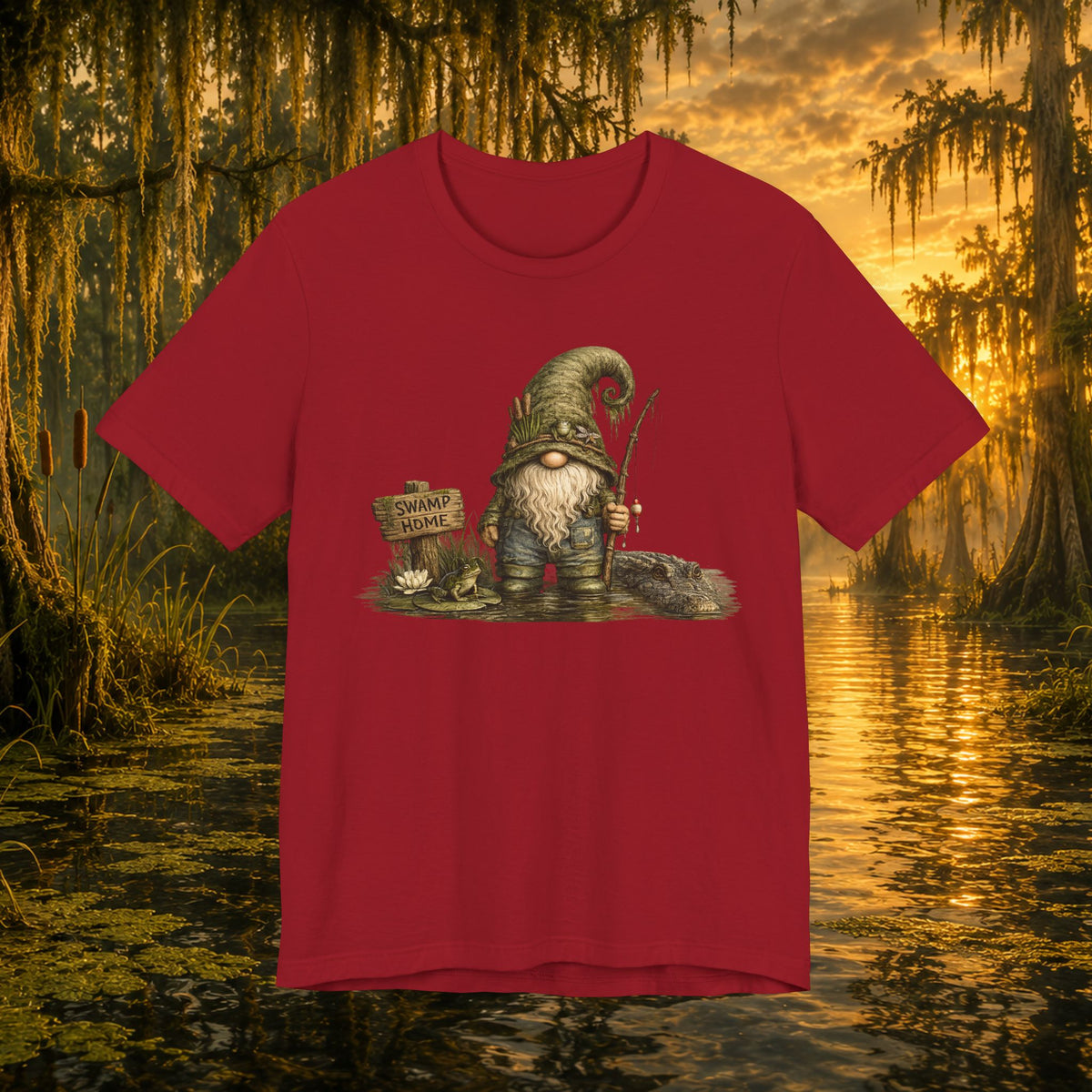 Swamp Gnome Shirt, Southern Swamp Life Tee, Fishing Gnome T-Shirt, Bayou Gnome Shirt, Alligator Gnome, Frog Lover Gift, Country Swamp Shirt