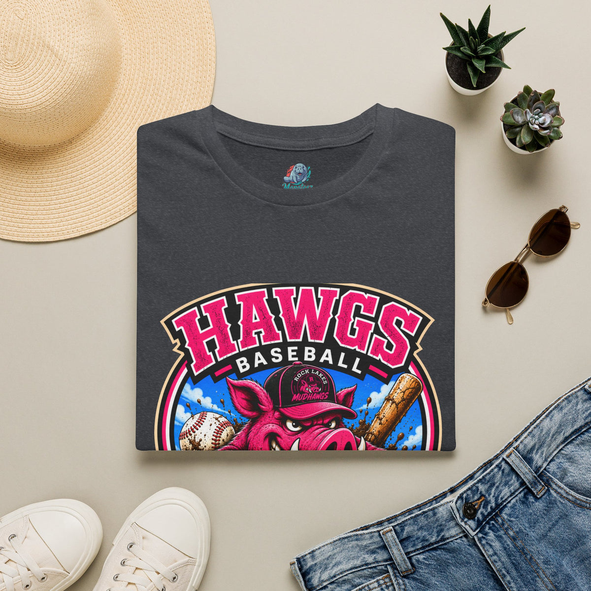 Rock Lakes Mud Hawgs Baseball Shirt | Come On In The Mud's Fine | Funny Pig Baseball Team Tee