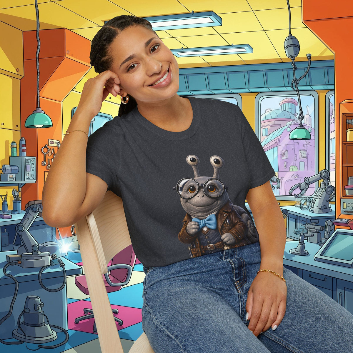 Cute Nerdy Snail Shirt | Steampunk Professor Snail Graphic Tee | Funny Bookworm Animal T-Shirt