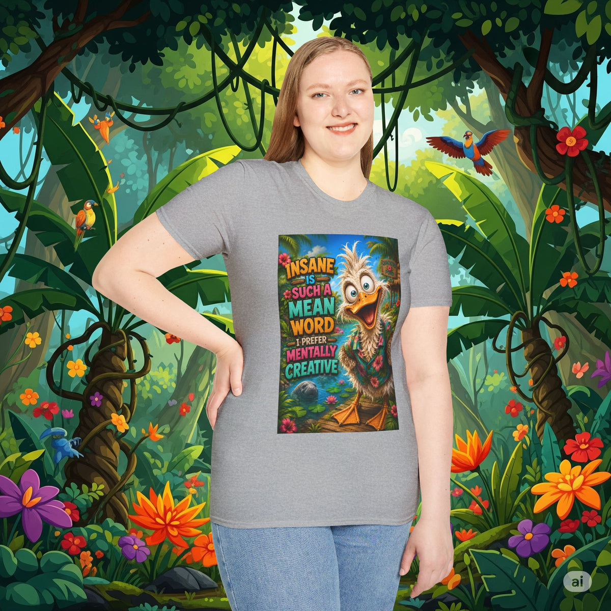 Insane Is Such a Mean Word I Prefer Mentally Creative Funny Duck Shirt | Crazy Ostrich Hawaiian Tee   Background