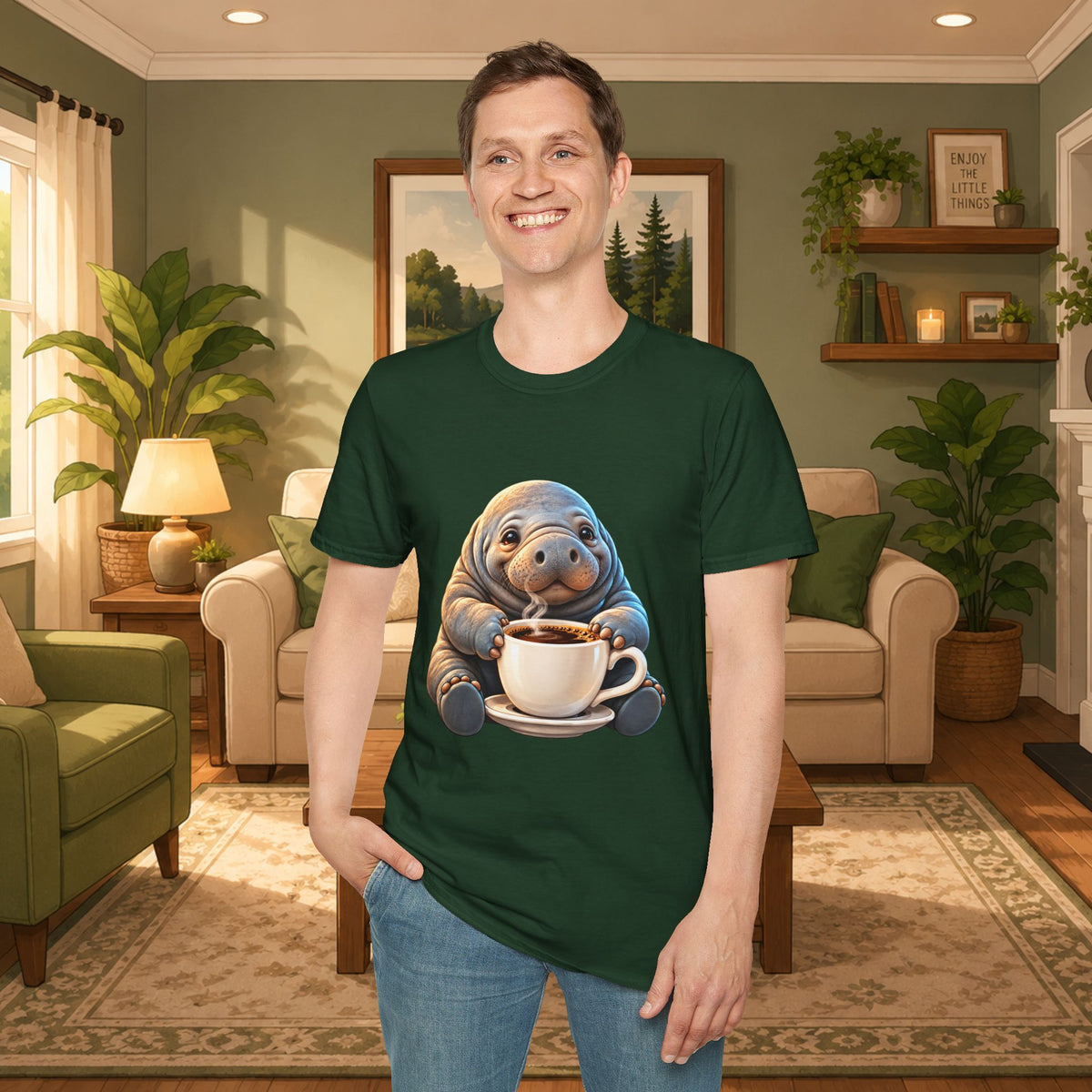 Manatee Drinking Coffee T-Shirt