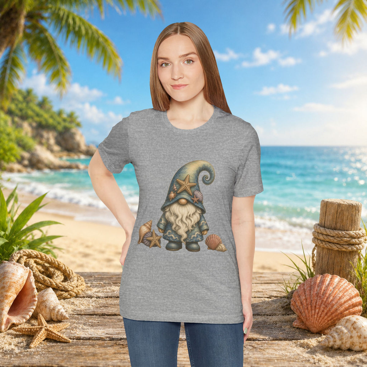 Beach Gnome with Seashells and Starfish | Coastal Nautical Fantasy Art