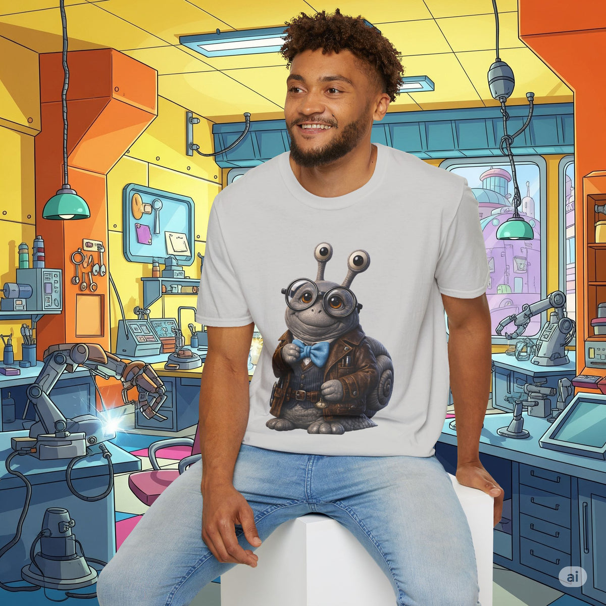 Cute Nerdy Snail Shirt | Steampunk Professor Snail Graphic Tee | Funny Bookworm Animal T-Shirt
