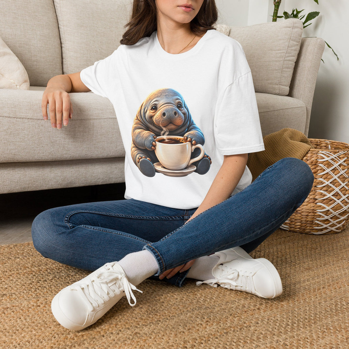 Manatee Drinking Coffee T-Shirt