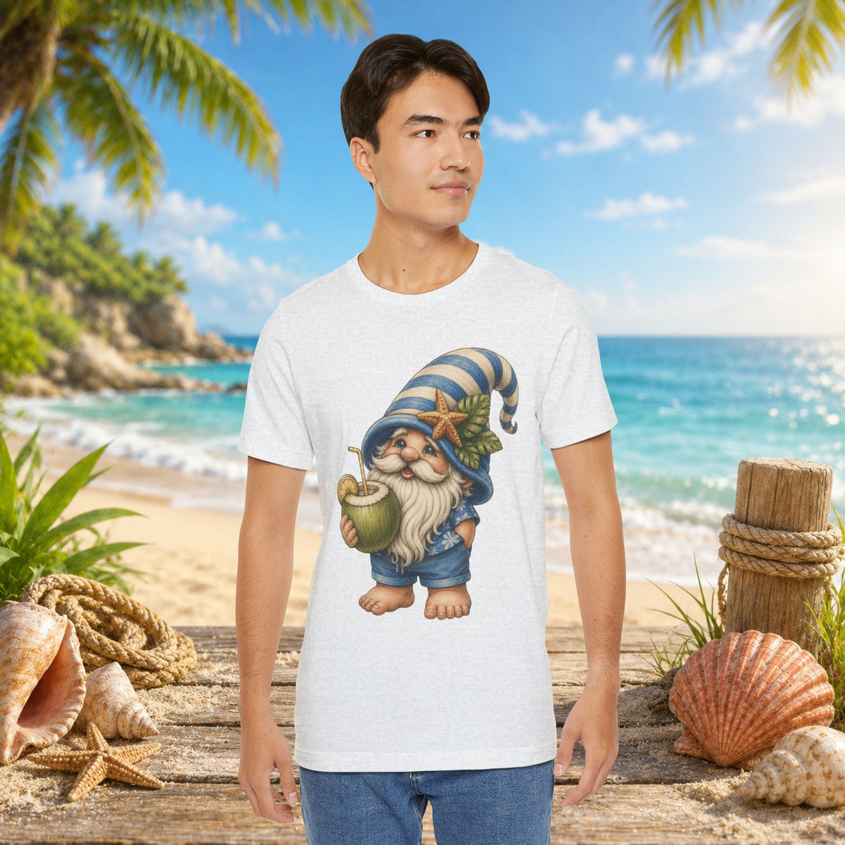 Beach Gnome Drinking Coconut | Coastal Summer Gnome Illustration