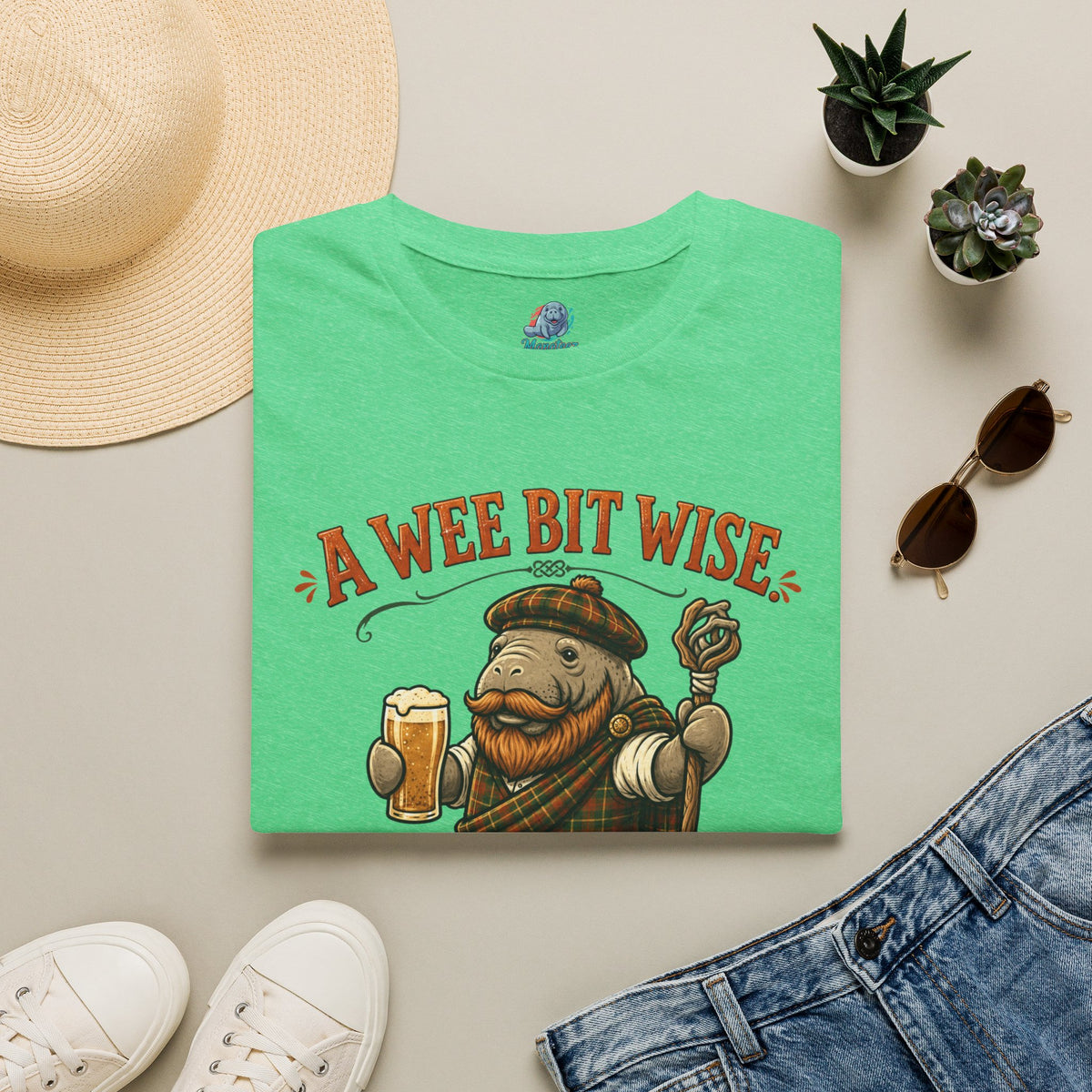 A Wee Bit Wise A Whole Lot Opinionated Shirt | Funny Scottish Manatee Tee | Highland Humor Graphic T-Shirt