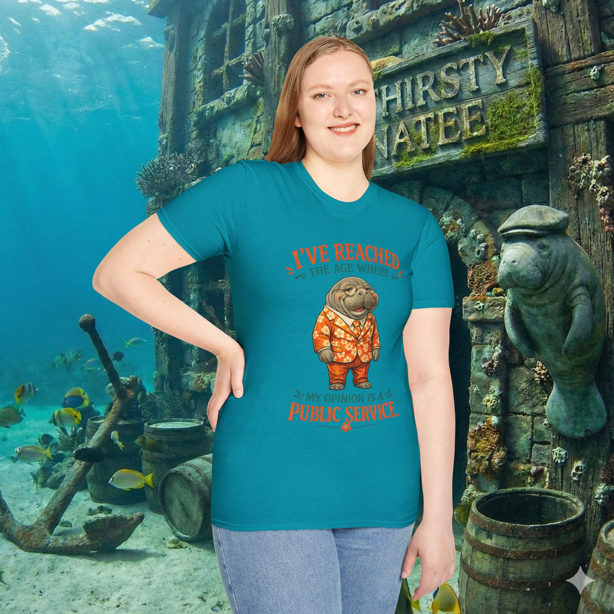 I've Reached the Age Where My Opinion Is a Public Service Shirt | Funny Manatee Tee | Senior Humor Graphic T-Shirt