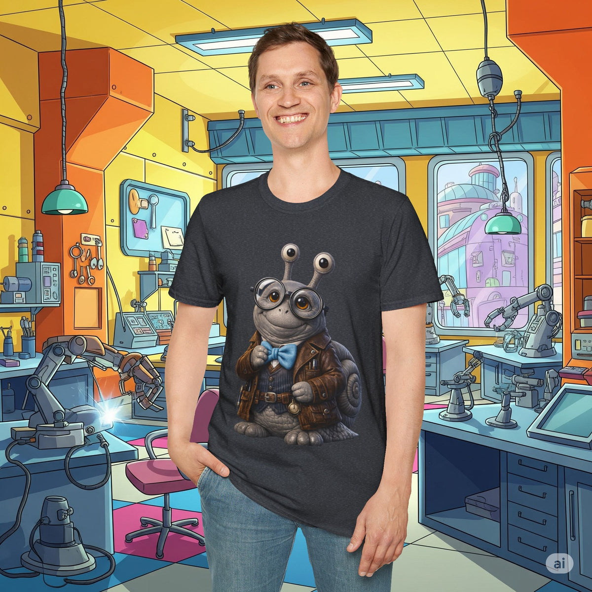 Cute Nerdy Snail Shirt | Steampunk Professor Snail Graphic Tee | Funny Bookworm Animal T-Shirt